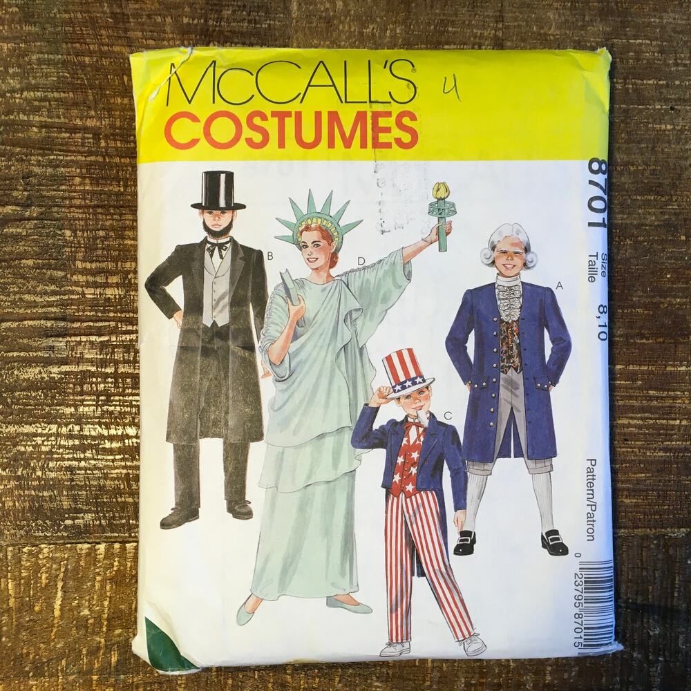 McCalls Sewing Pattern 8701 Childs Statue Liberty USA Uncle Sam President UNCUT